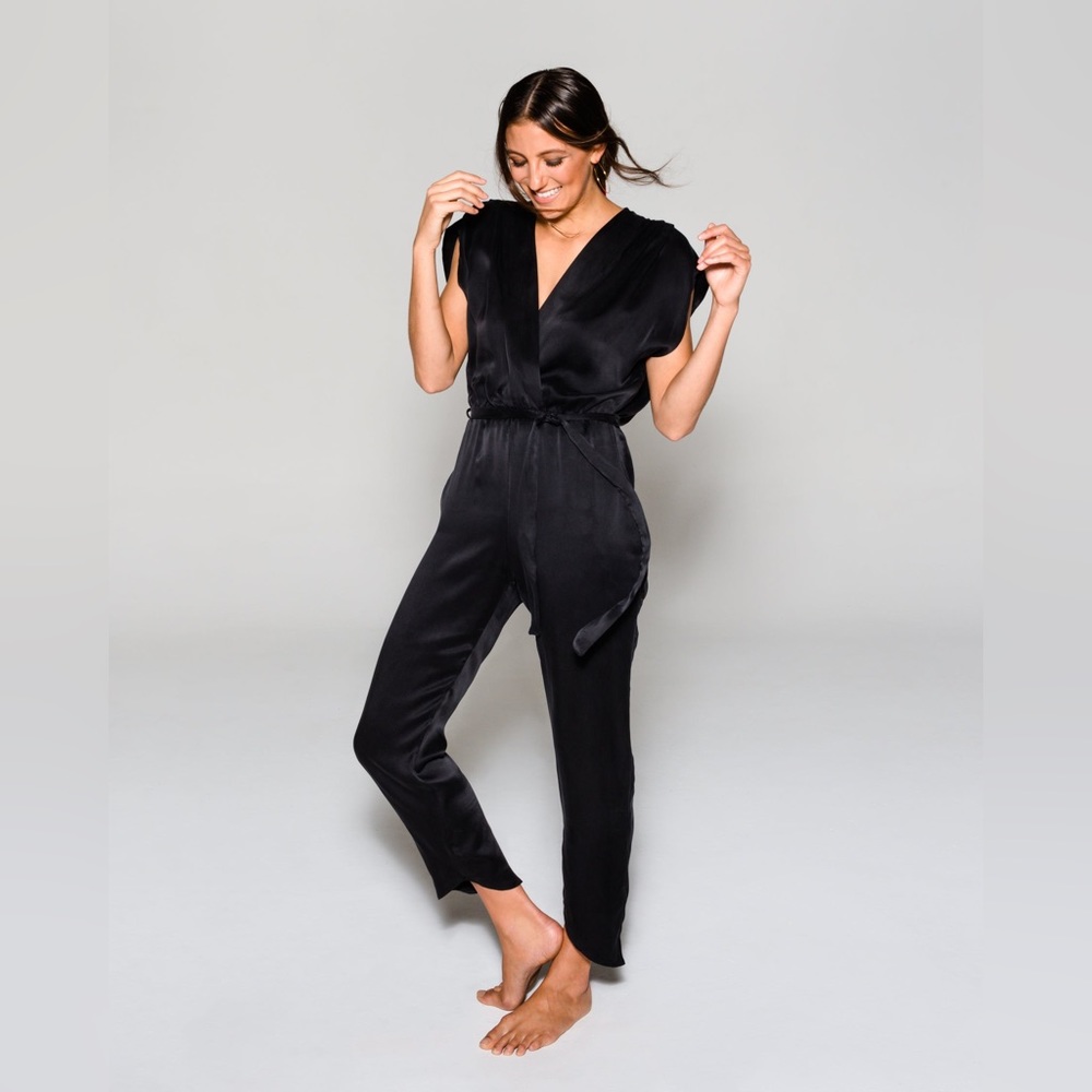 100% Silk Molly Pepper Jumpsuit in Black